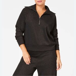 Spanx AirEssentials Metallic Half-Zip Pullover Black | S | NWT